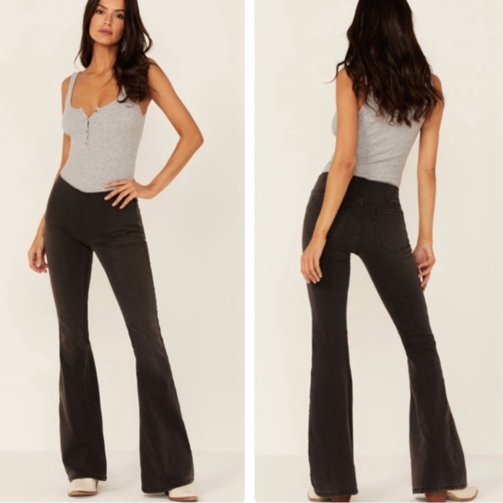 Free People We The Free Pull-On Black Flare Jean Pants (Size 24)